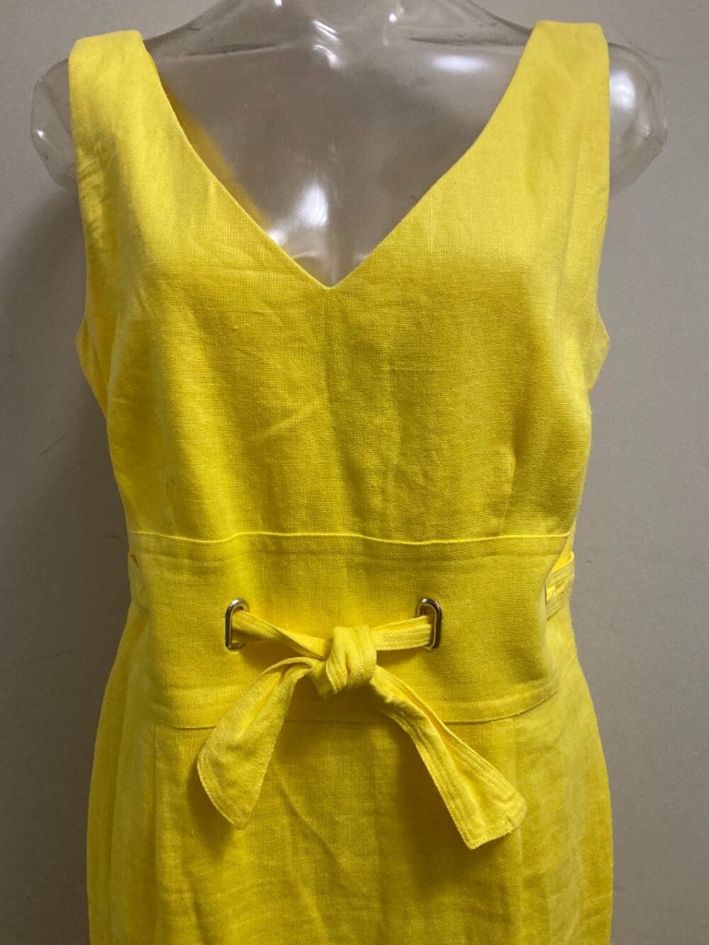 DONNA MORGAN 100% Linen Summer Sheath Dress Vibrant Yellow Lined Knee Length 10